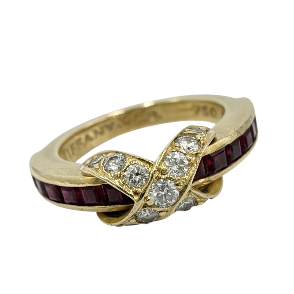 TIFFANY&Co. ティファニー 指輪 シグネチャー リング ジュエリー アクセサリー クロス Au750 K18YG K18イエローゴールド ダイヤモンド 約8号 レディース 約4.6g【中古品】