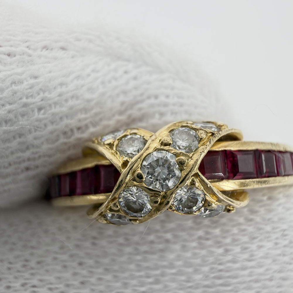 TIFFANY&Co. ティファニー 指輪 シグネチャー リング ジュエリー アクセサリー クロス Au750 K18YG K18イエローゴールド ダイヤモンド 約8号 レディース 約4.6g【中古品】