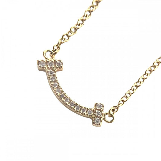 TIFFANY&Co. ティファニー ネックレス Tスマイル ミニ ジュエリー アクセサリー 18金YG Au750 ペンダント K18イエローゴールド ダイヤモンド16P0.03ct レディース 約2.3g【中古品】