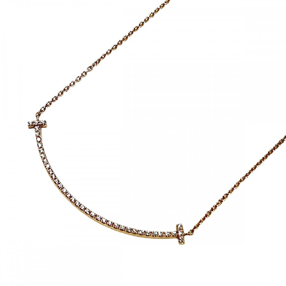 TIFFANY&Co. ティファニー ネックレス ティファニーT スマイルペンダントスモール ジュエリー アクセサリー 18金 PG 750 K18ピンクゴールド ダイヤモンド レディース 約2.2g【中古品】