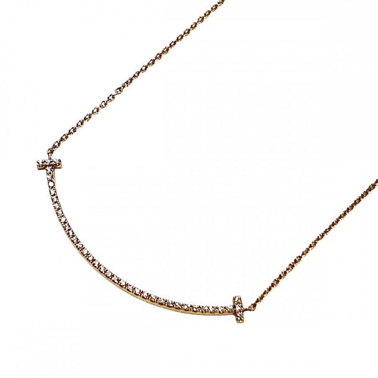 TIFFANY&Co. ティファニー ネックレス ティファニーT スマイルペンダントスモール ジュエリー アクセサリー 18金 PG 750 K18ピンクゴールド ダイヤモンド レディース 約2.2g【中古品】