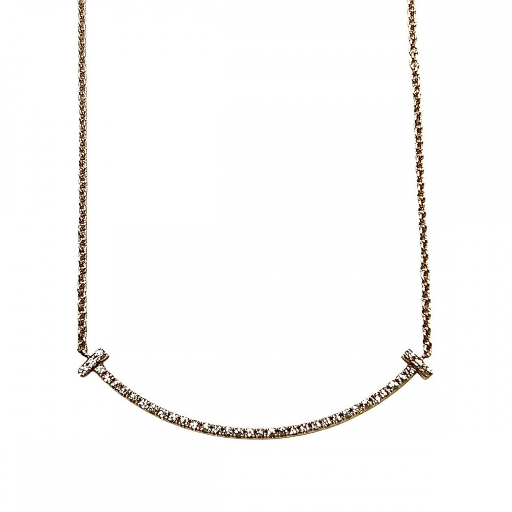 TIFFANY&Co. ティファニー ネックレス ティファニーT スマイルペンダントスモール ジュエリー アクセサリー 18金 PG 750 K18ピンクゴールド ダイヤモンド レディース 約2.2g【中古品】