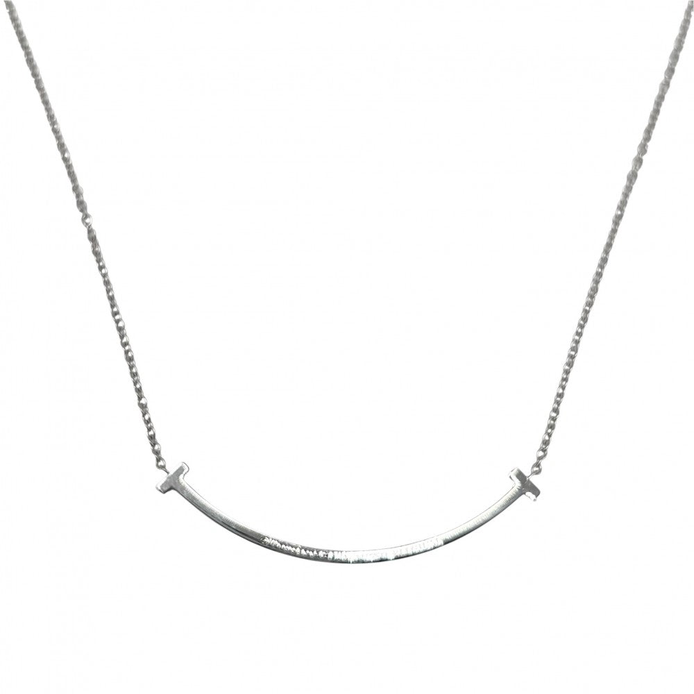 TIFFANY&Co. ティファニー ネックレス Tスマイル スモール ペンダント ジュエリー 18金WG 750 アクセサリー K18ホワイトゴールド ピンクサファイア シルバー ピンク レディース 約1.5g【中古品】