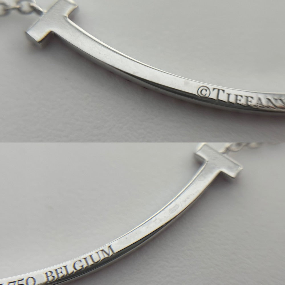 TIFFANY&Co. ティファニー ネックレス Tスマイル スモール ペンダント ジュエリー 18金WG 750 アクセサリー K18ホワイトゴールド ピンクサファイア シルバー ピンク レディース 約1.5g【中古品】