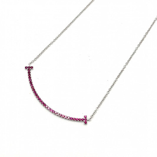 TIFFANY&Co. ティファニー ネックレス Tスマイル スモール ペンダント ジュエリー 18金WG 750 アクセサリー K18ホワイトゴールド ピンクサファイア シルバー ピンク レディース 約1.5g【中古品】