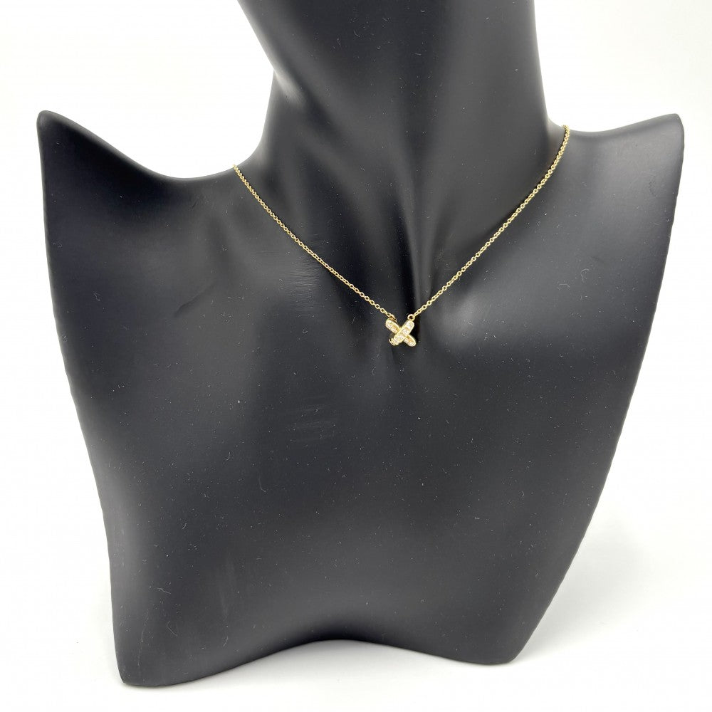 TIFFANY&Co. ティファニー ネックレス クロスステッチ ジュエリー アクセサリー 18金YG Au750 K18イエローゴールド ダイヤモンド ゴールド レディース 約2.8g【中古品】