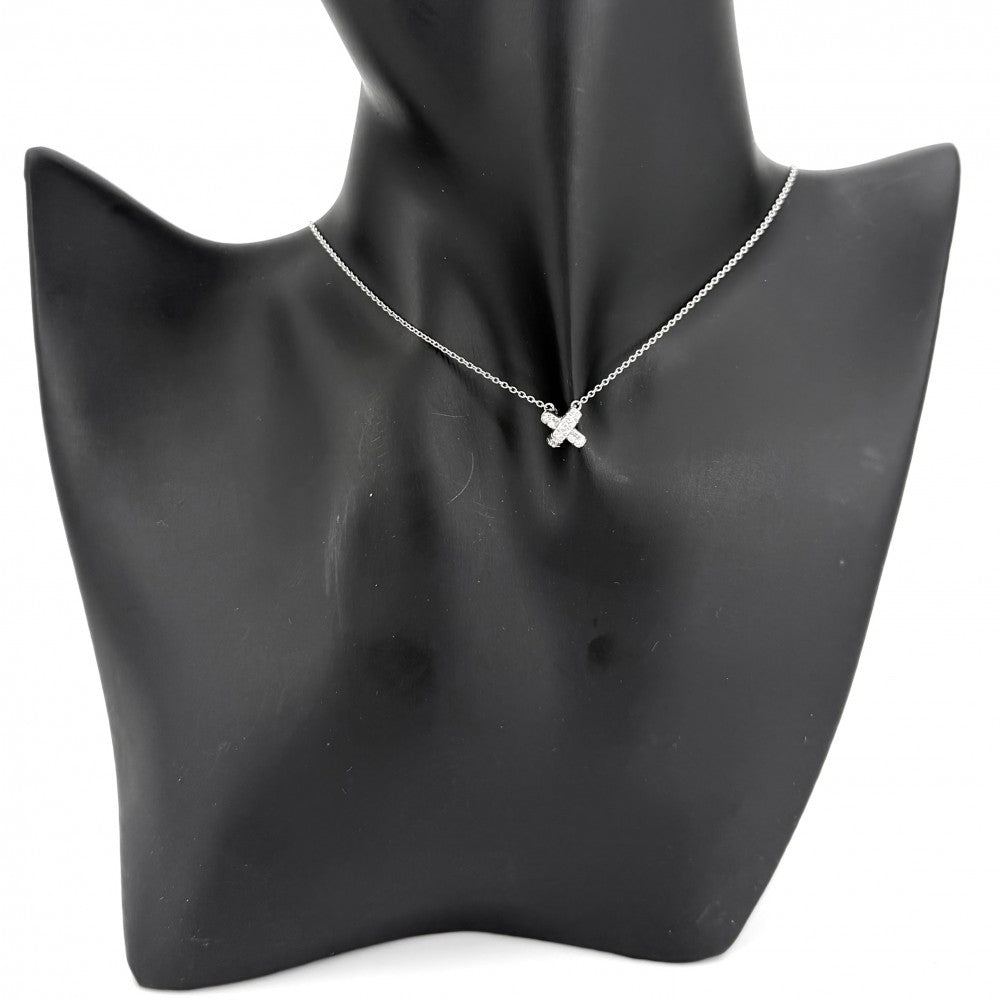 TIFFANY&Co. ティファニー ネックレス クロスステッチ ジュエリー アクセサリー Pt950プラチナ ダイヤモンド シルバー レディース 約4.0g【中古品】