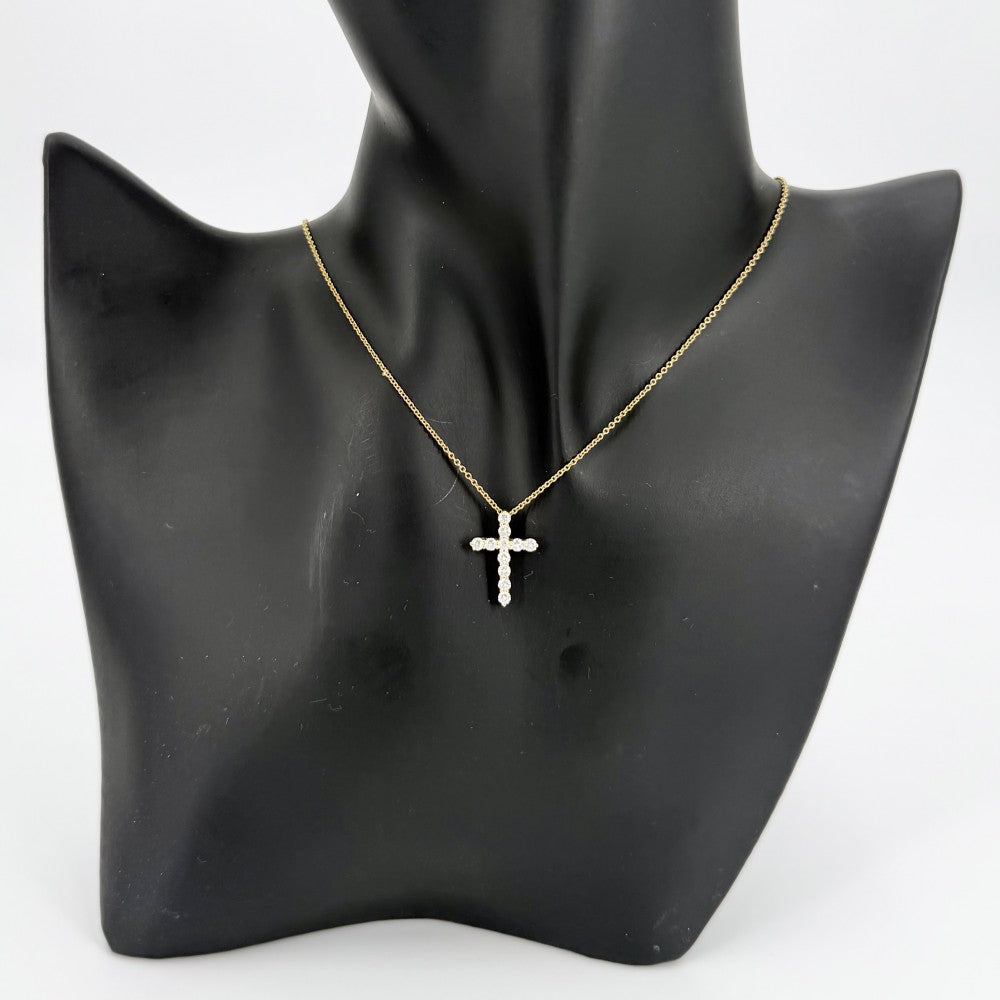 TIFFANY&Co. ティファニー ネックレス ジュエリー アクセサリー クロスペンダント スモール 18金 Au750 K18ゴールド ダイヤモンド0.42ct 60007469 レディース 約2.7g【中古品】