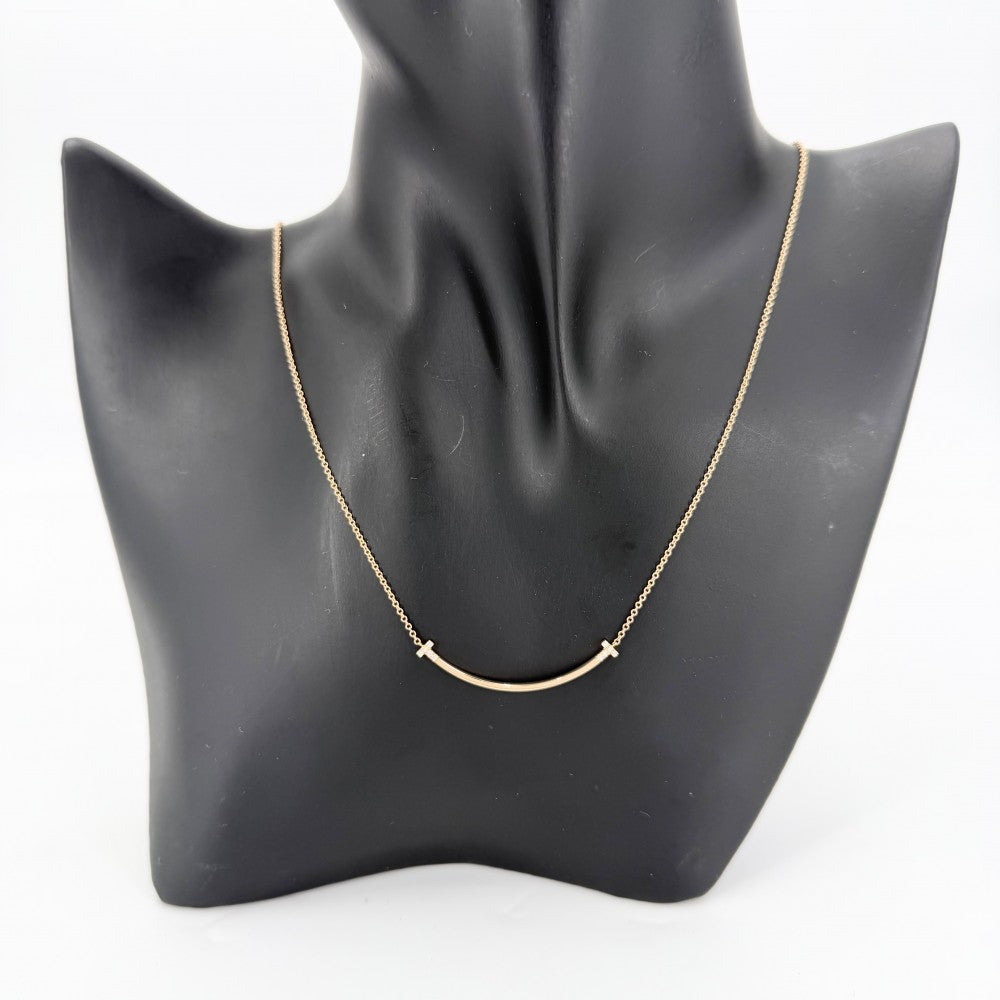【開店SALE】 TIFFANY&Co. ティファニー ネックレス Tスマイル スモール ペンダント ジュエリー アクセサリー 18金PG Au750 K18ピンクゴールド ダイヤモンド0.03ct レディース 約2.7g【中古品】
