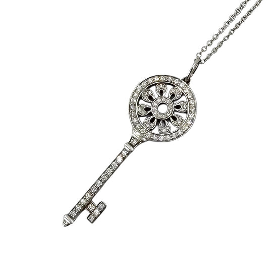 TIFFANY&Co. ティファニー ネックレス ペタルキー アクセサリー ジュエリー ペンダント 18金WG Au750 Pt950プラチナ K18ホワイトゴールド ダイヤモンド レディース 約6.8g【中古品】