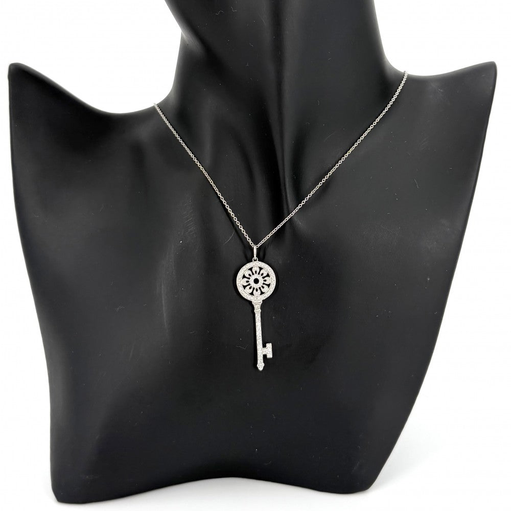 TIFFANY&Co. ティファニー ネックレス ペタルキー アクセサリー ジュエリー ペンダント 18金WG Au750 Pt950プラチナ K18ホワイトゴールド ダイヤモンド レディース 約6.8g【中古品】