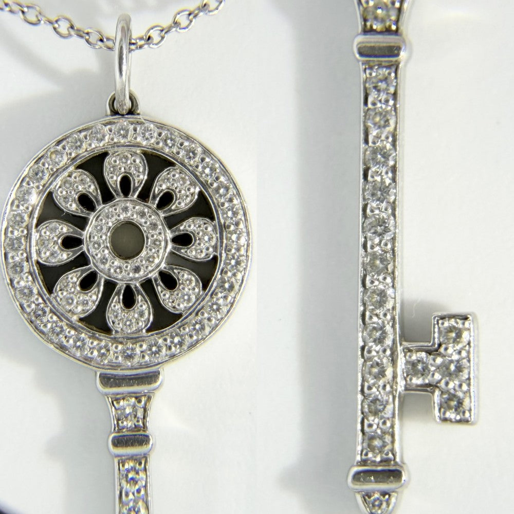 TIFFANY&Co. ティファニー ネックレス ペタルキー アクセサリー ジュエリー ペンダント 18金WG Au750 Pt950プラチナ K18ホワイトゴールド ダイヤモンド レディース 約6.8g【中古品】