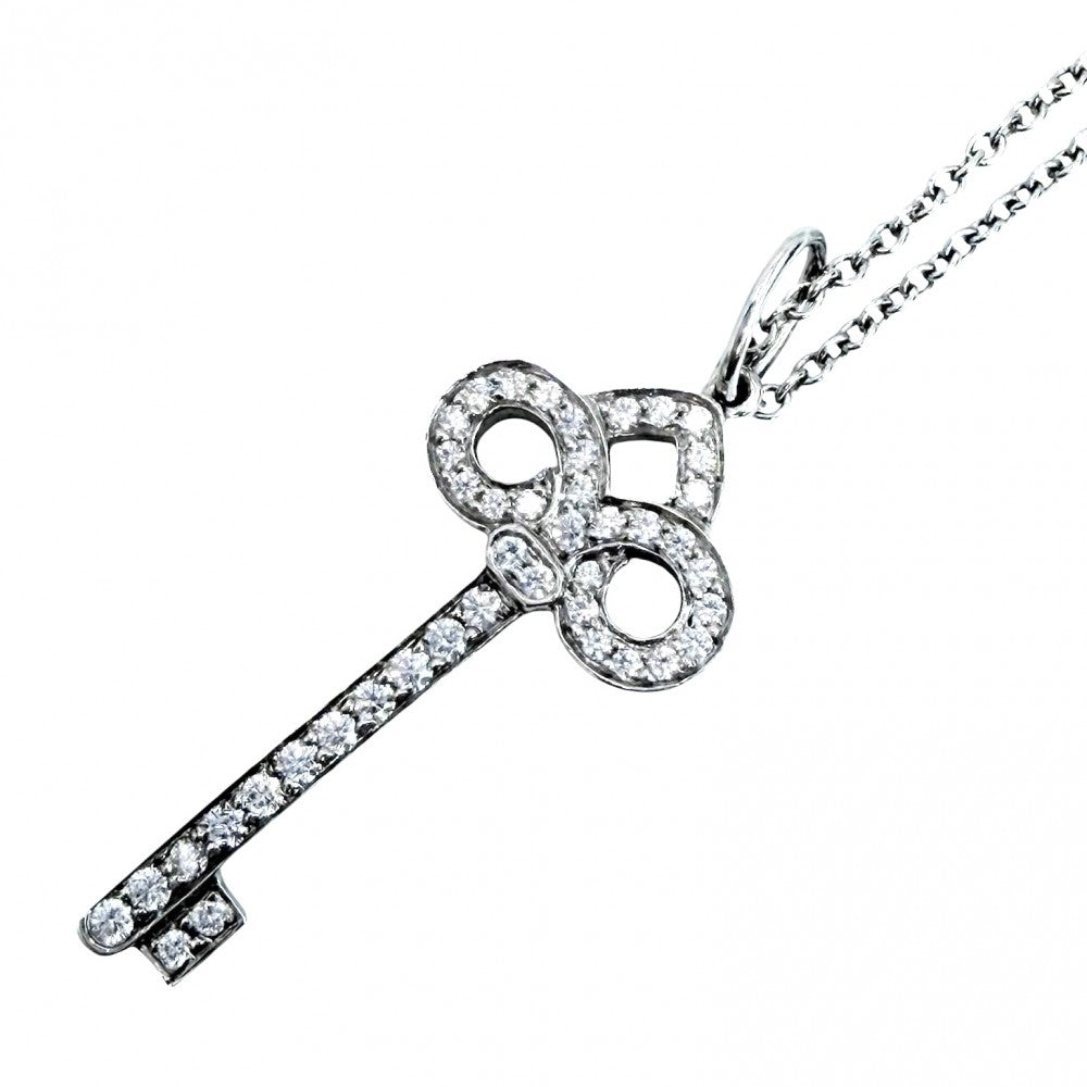 TIFFANY&Co. ティファニー ネックレス フルール ド リス キー キーモチーフ ジュエリー アクセサリー Pt950プラチナ ダイヤモンド レディース 約3.6g【中古品】