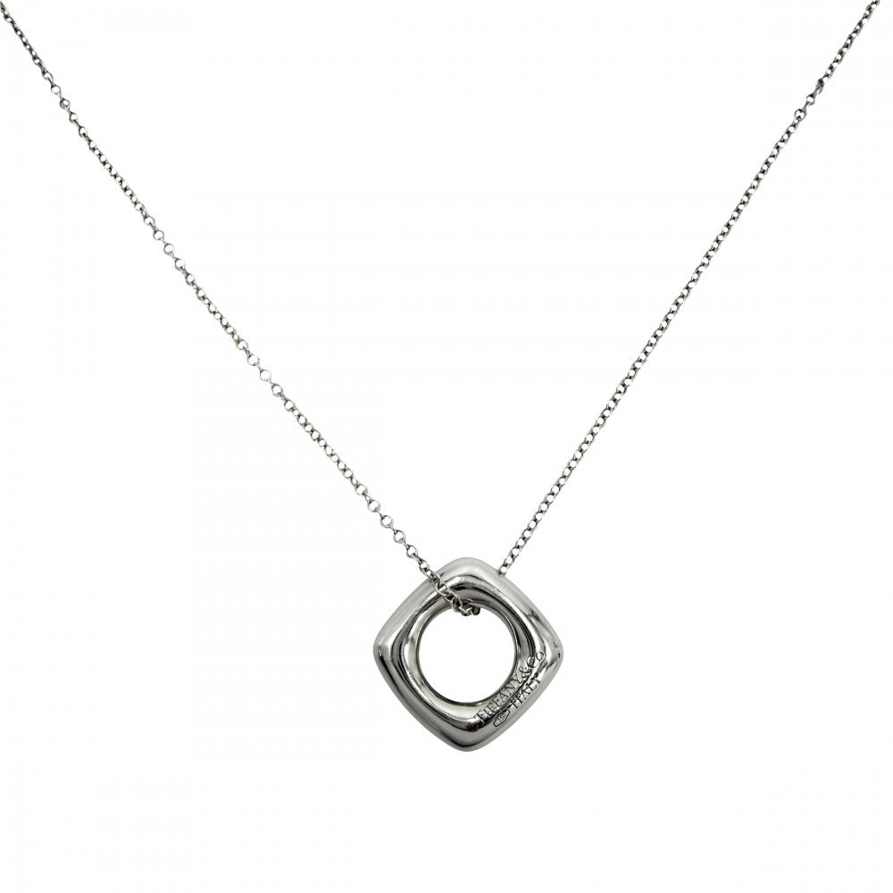 TIFFANY&Co. ティファニー ネックレス スクエア サークル ジュエリー アクセサリー 18金WG Au750 K18ホワイトゴールド ダイヤモンド レディース 約3.3g【中古品】