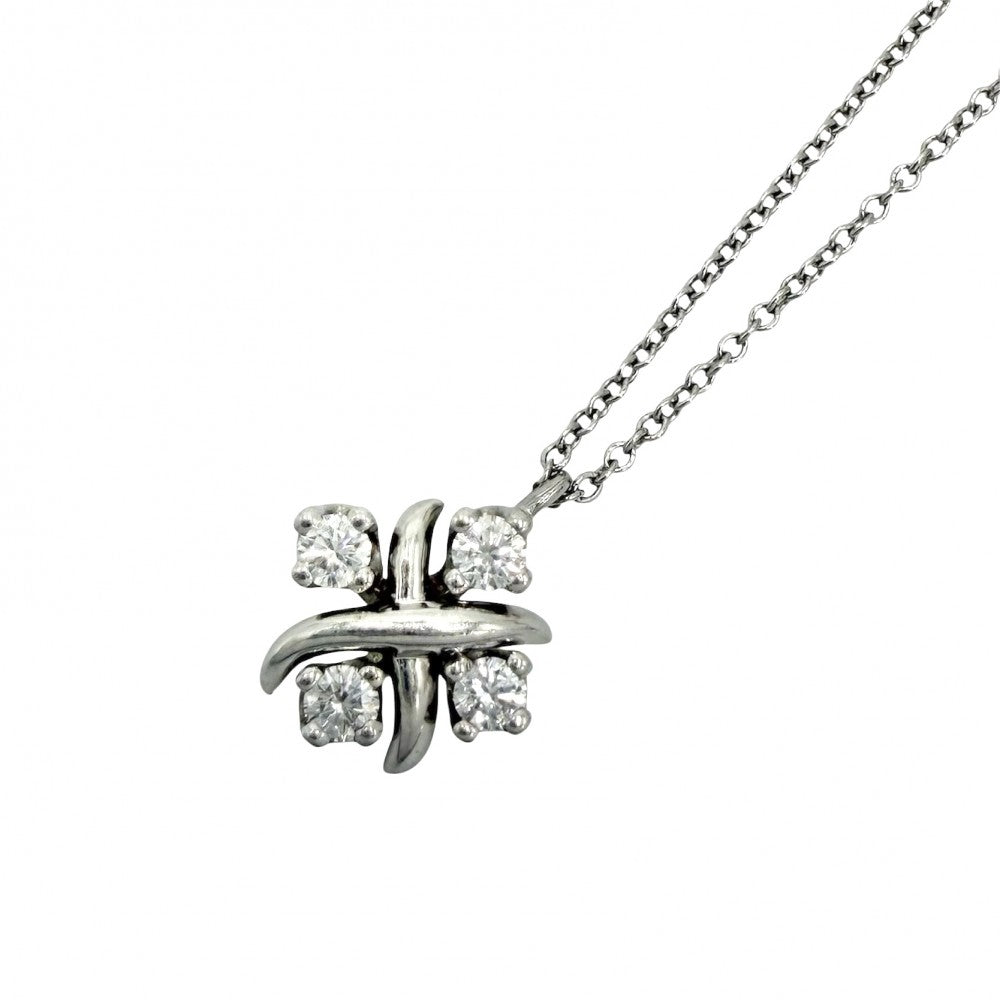【開店SALE】 TIFFANY&Co. ティファニー ネックレス ジャンシュランバージェ　シュランバーゼ Sixteen Stone by Tiffany クロスステッチ アクセサリー ジュエリー Pt950プラチナ ダイヤモンド0.21ct 60022675 レディース 約4.4g【中古品】