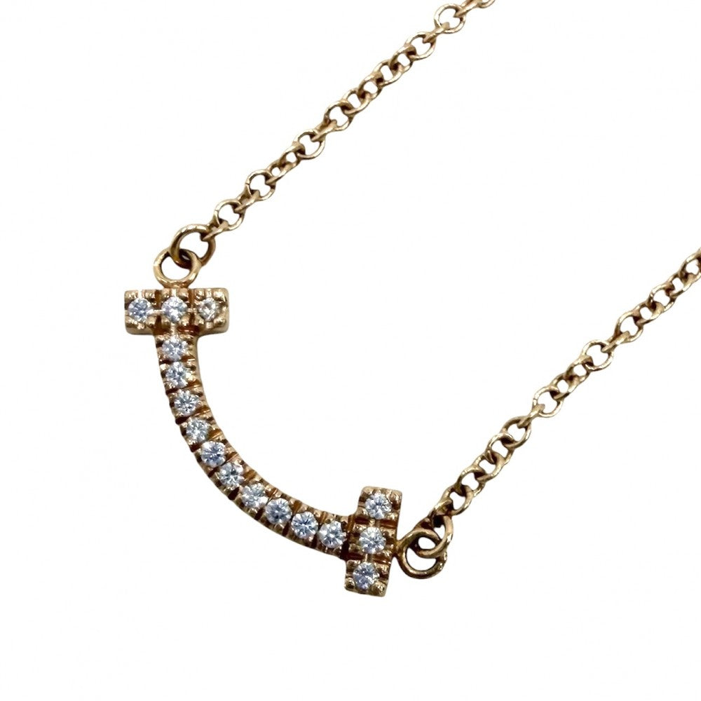 TIFFANY&Co. ティファニー ネックレス Tスマイル ミニペンダント ジュエリー 18金PG Au750 アクセサリー K18ピンクゴールド ダイヤモンド レディース 約2.4g【中古品】