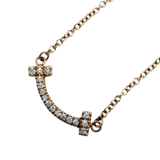 TIFFANY&Co. ティファニー ネックレス Tスマイル ミニペンダント ジュエリー 18金PG Au750 アクセサリー K18ピンクゴールド ダイヤモンド レディース 約2.4g【中古品】