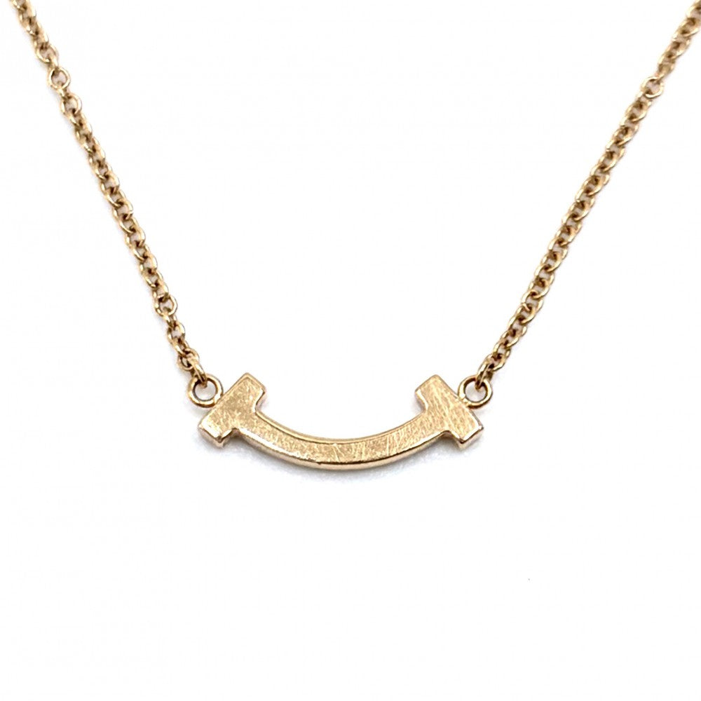 TIFFANY&Co. ティファニー ネックレス Tスマイル ミニペンダント ジュエリー 18金PG Au750 アクセサリー K18ピンクゴールド ダイヤモンド レディース 約2.4g【中古品】