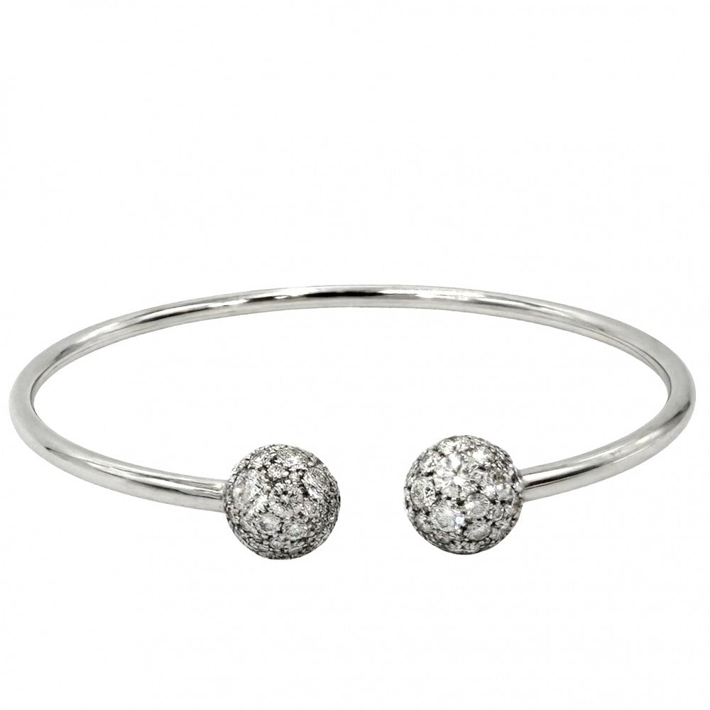 TIFFANY&Co. ティファニー ブレスレット ハードウェア ボールダイヤ バングル 18金WG 750 ジュエリー アクセサリー K18ホワイトゴールド ダイヤモンド シルバー レディース 約7.9g【中古品】