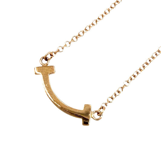 TIFFANY&Co. ティファニー ネックレス Tスマイル ミニペンダント ジュエリー 18金PG Au750 アクセサリー K18ピンクゴールド レディース 約2.3g【中古品】