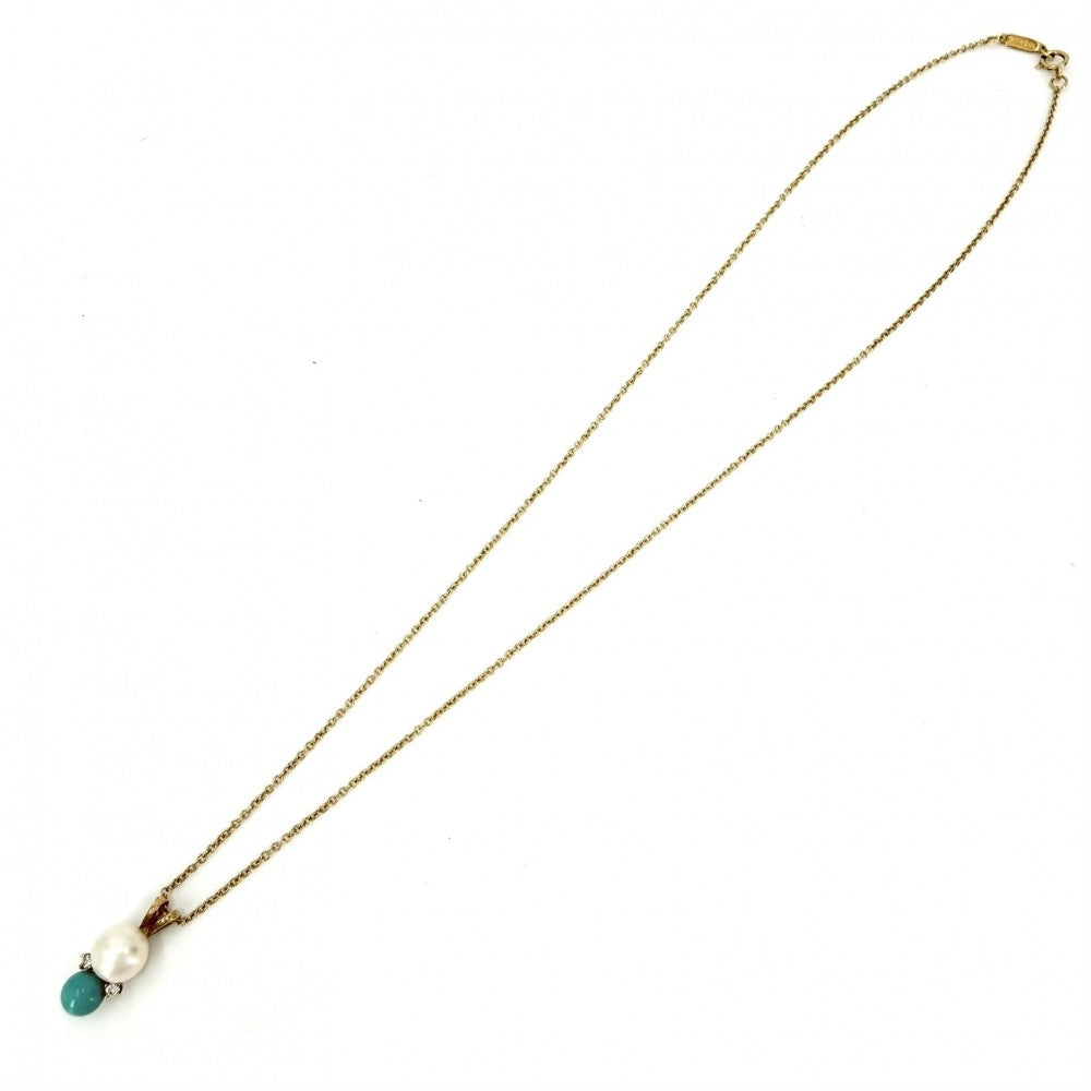 TIFFANY&Co. ティファニー ネックレス ジェムストーン 真珠 ジュエリー アクセサリー K18イエローゴールド パール ブルー 青 ゴールド レディース 約2.8g【中古品】