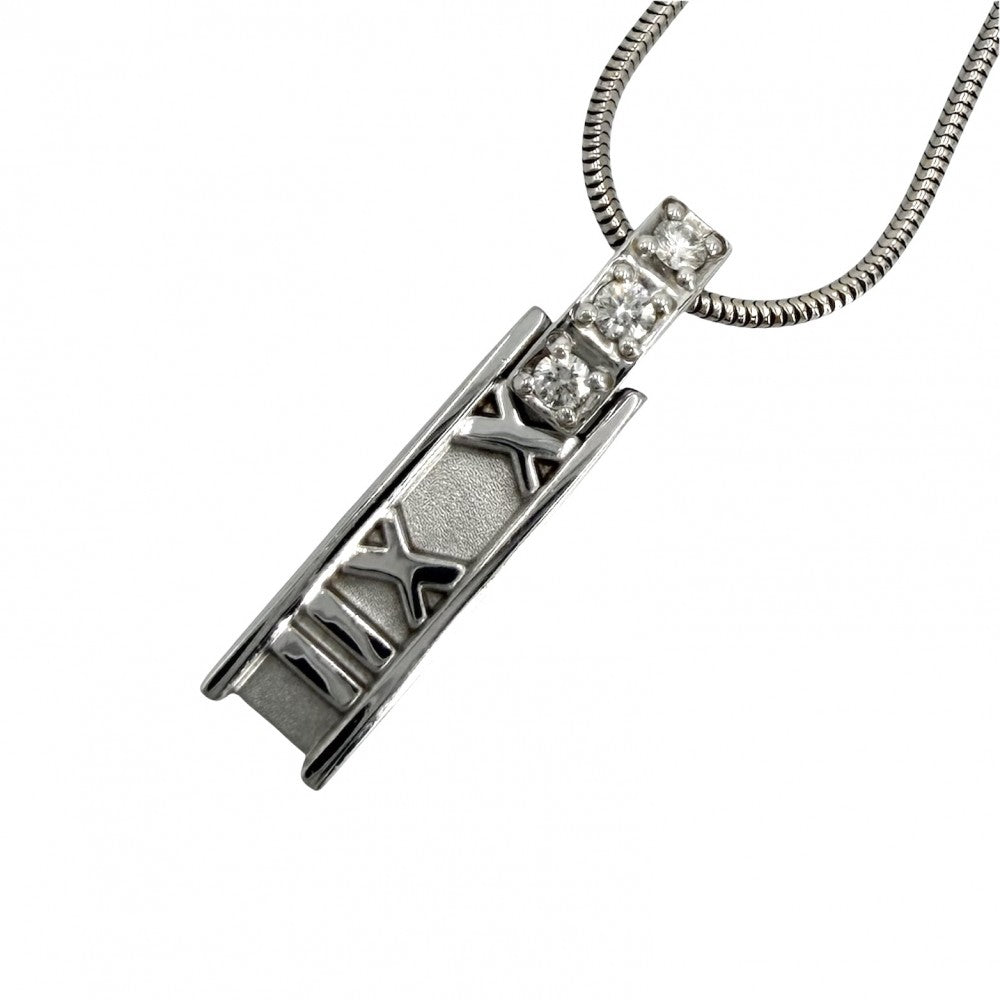 TIFFANY&Co. ティファニー ネックレス アトラスバー ペンダント ジュエリー 18金WG Au750 ジュエリー アクセサリー K18ホワイトゴールド ダイヤモンド レディース 約7.1g【中古品】