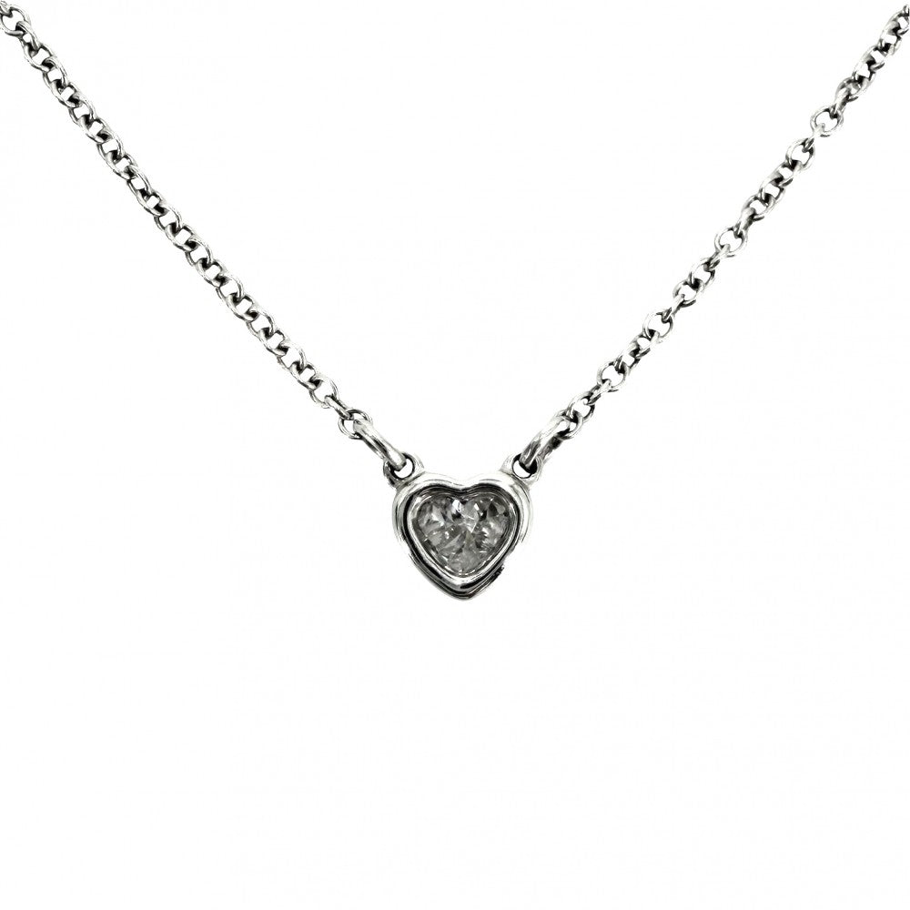 TIFFANY&Co. ティファニー ネックレス バイザヤード ハート ジュエリー アクセサリー 一粒ダイヤ エルサペレッティ Pt950プラチナ ダイヤモンド レディース 約2.7g【中古品】
