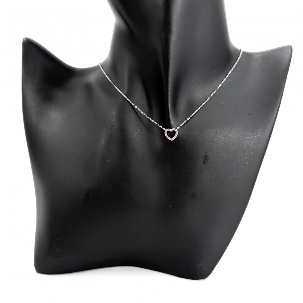 TIFFANY&Co. ティファニー ネックレス メトロハート ジュエリー アクセサリー 18金WG Au750 K18ホワイトゴールド ピンクサファイア ピンク シルバー金具 レディース 約2.0g【中古品】