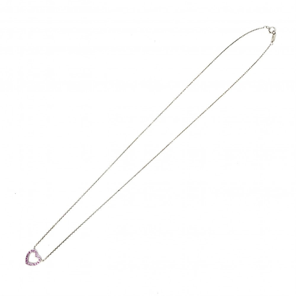 TIFFANY&Co. ティファニー ネックレス メトロハート ジュエリー アクセサリー 18金WG Au750 K18ホワイトゴールド ピンクサファイア ピンク シルバー金具 レディース 約2.0g【中古品】