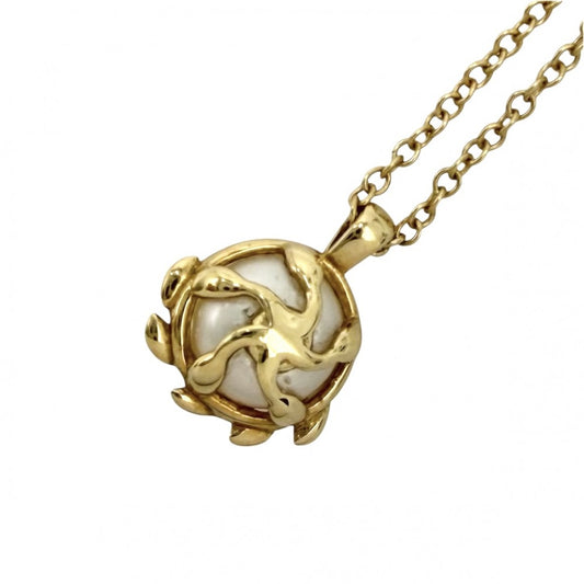 【開店SALE】 TIFFANY&Co. ティファニー ネックレス パロマ・ピカソ オリーブ リーフ ペンダント 真珠 ジュエリー Paloma Picasso アクセサリー K18イエローゴールド パール パール 74627234 レディース 約2.1g【中古品】