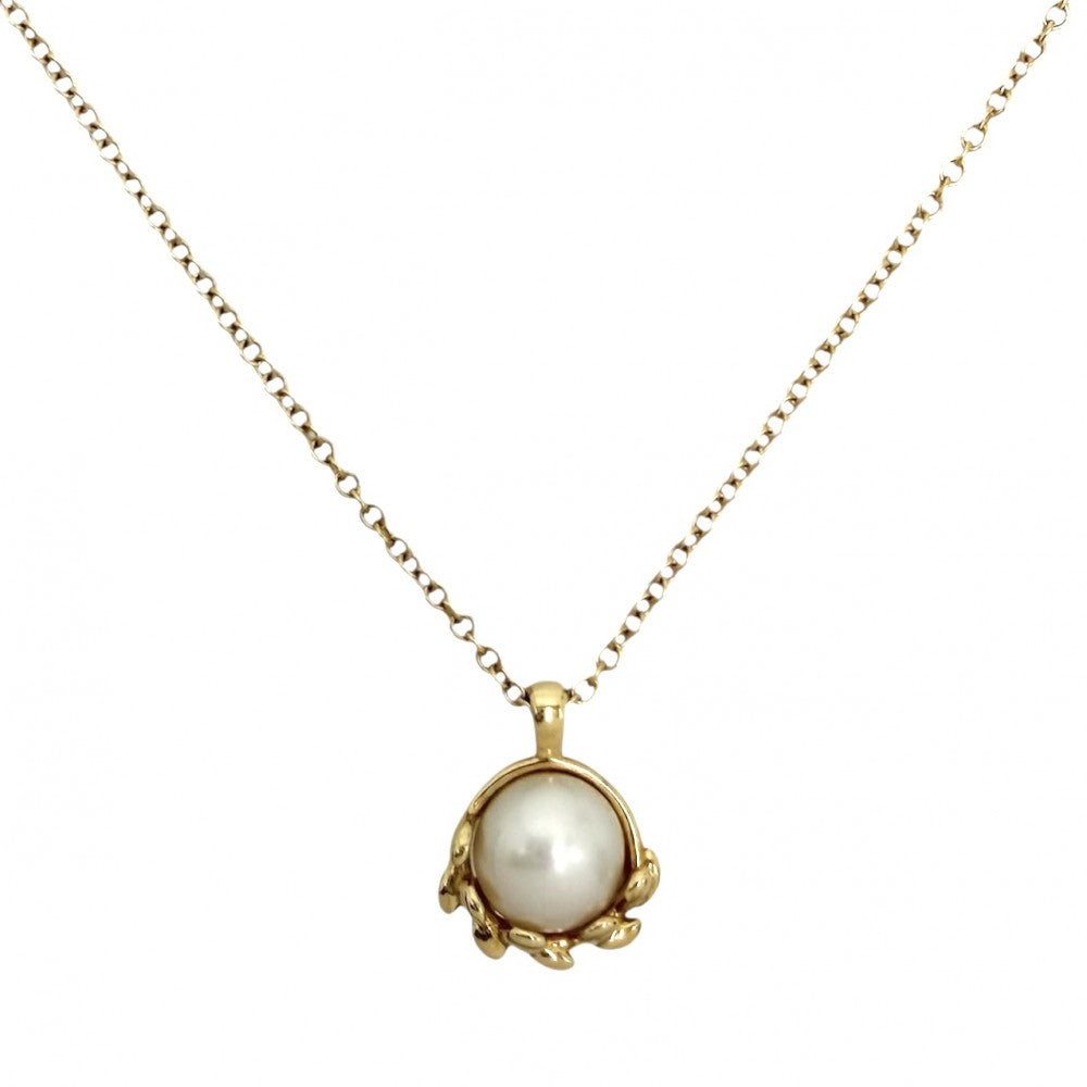 【開店SALE】 TIFFANY&Co. ティファニー ネックレス パロマ・ピカソ オリーブ リーフ ペンダント 真珠 ジュエリー Paloma Picasso アクセサリー K18イエローゴールド パール パール 74627234 レディース 約2.1g【中古品】
