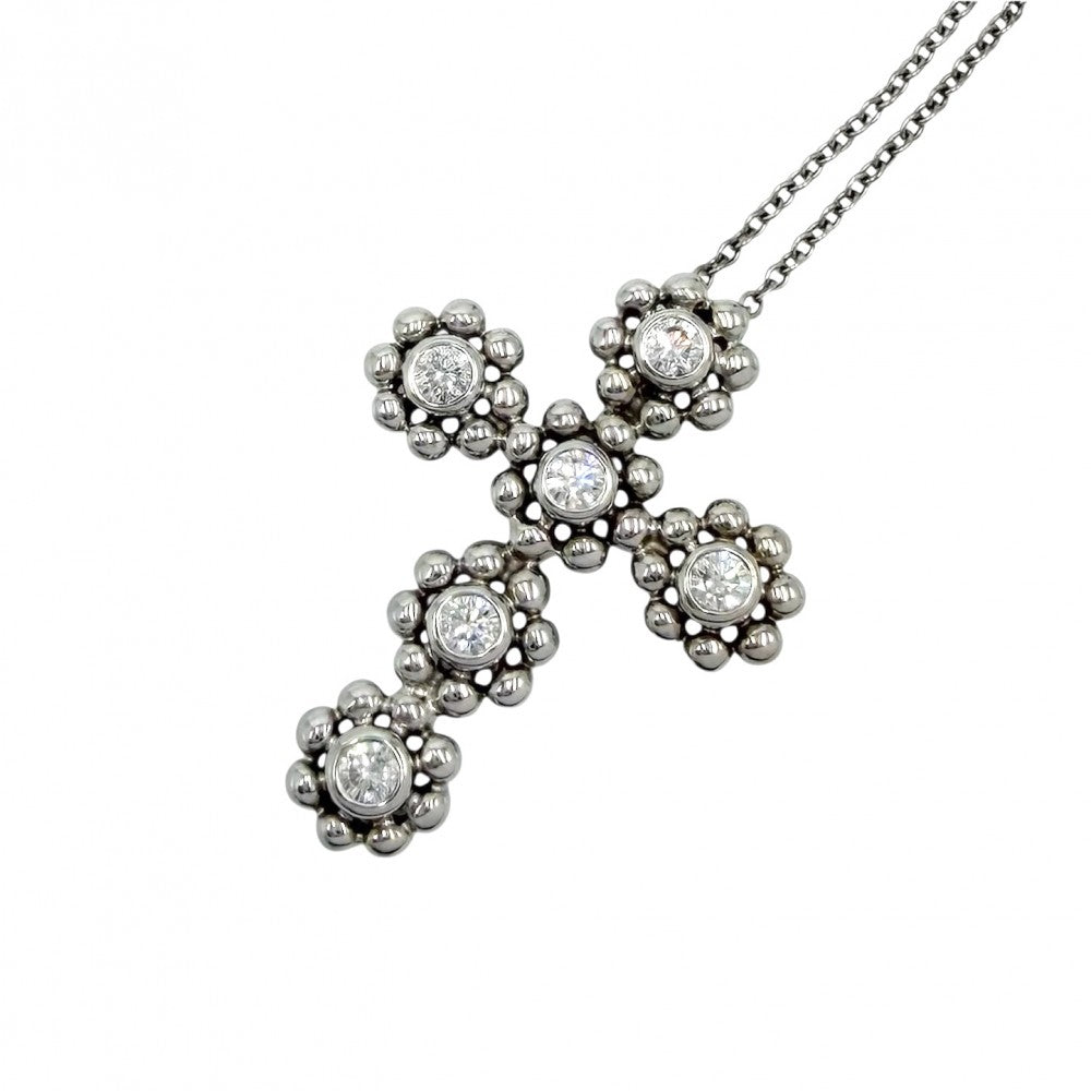 【開店SALE】 TIFFANY&Co. ティファニー ネックレス クロス ペンダント アクセサリー ジュエリー ペンダント 18金WG Au750 K18ホワイトゴールド ダイヤモンド レディース 約4.4g【中古品】