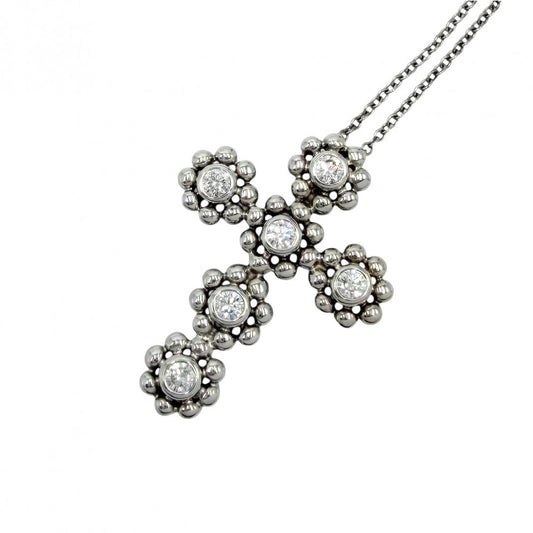 TIFFANY&Co. ティファニー ネックレス クロス ペンダント アクセサリー ジュエリー ペンダント 18金WG Au750 K18ホワイトゴールド ダイヤモンド レディース 約4.4g【中古品】
