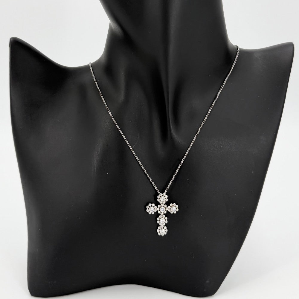 TIFFANY&Co. ティファニー ネックレス クロス ペンダント アクセサリー ジュエリー ペンダント 18金WG Au750 K18ホワイトゴールド ダイヤモンド レディース 約4.4g【中古品】