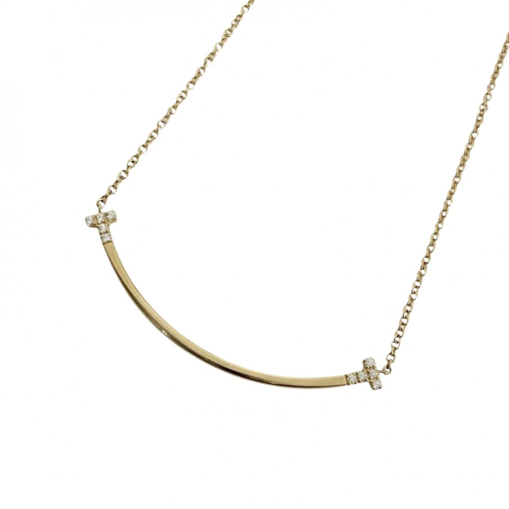 TIFFANY&Co. ティファニー ネックレス Tスマイル スモール ペンダント ジュエリー アクセサリー 18金YG Au750 K18イエローゴールド ダイヤモンド0.03ct レディース 約2.8g【中古品】