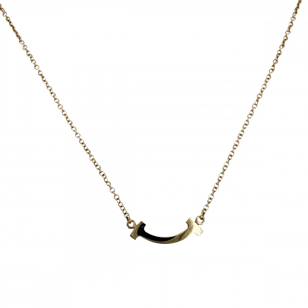 TIFFANY&Co. ティファニー ネックレス Tスマイル ミニペンダント ジュエリー 18金PG Au750 アクセサリー K18ピンクゴールド ダイヤモンド レディース 約2.3g【中古品】