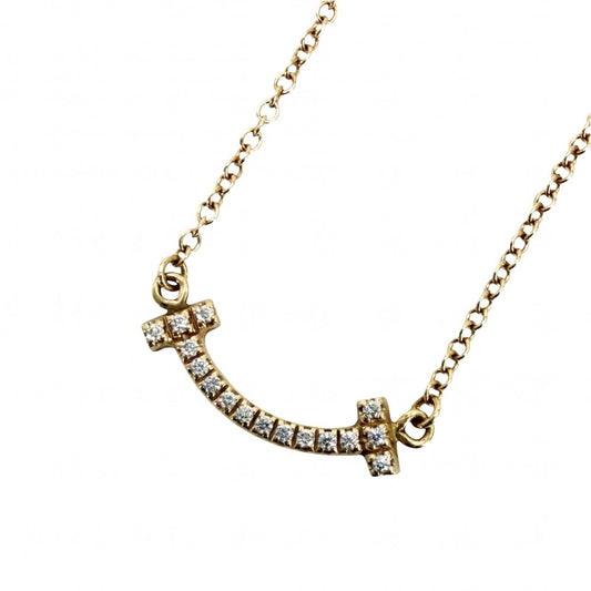TIFFANY&Co. ティファニー ネックレス Tスマイル ミニペンダント ジュエリー 18金PG Au750 アクセサリー K18ピンクゴールド ダイヤモンド レディース 約2.3g【中古品】