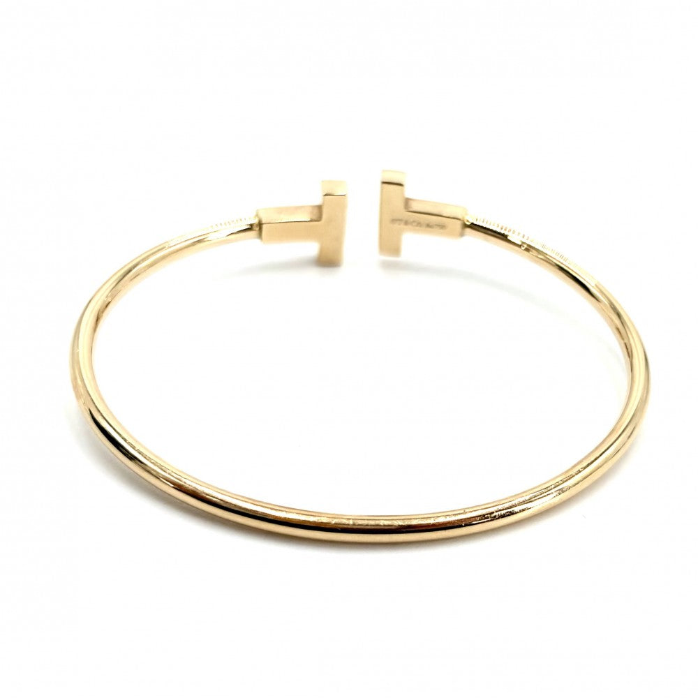 TIFFANY&Co. ティファニー バングル ティファニーT ワイヤーブレスレット アクセサリー ジュエリー Au750 18金PG K18ピンクゴールド レディース 約8.6g【中古品】