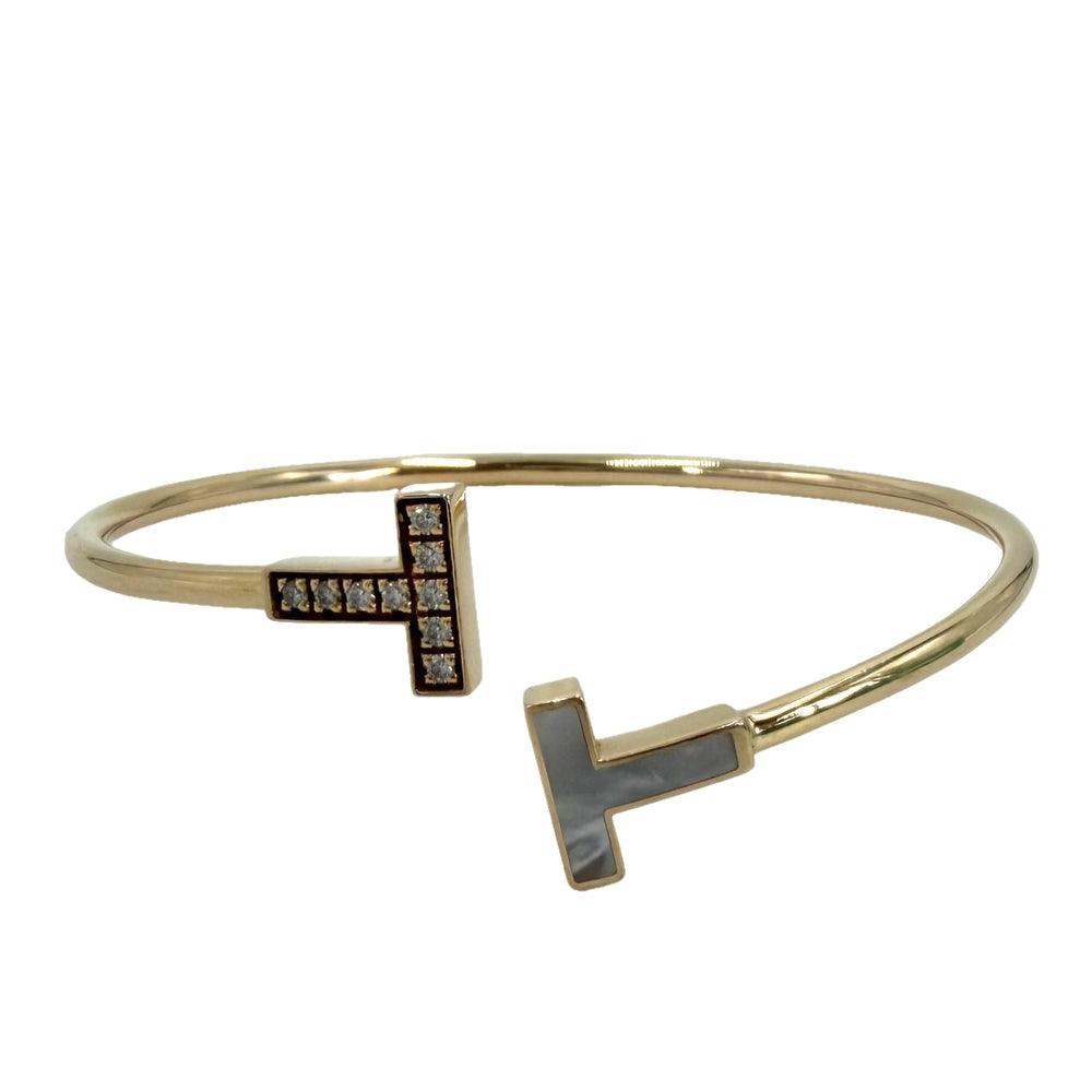 TIFFANY&Co. ティファニー バングル ティファニーT ワイヤーブレスレット アクセサリー ジュエリー Au750 18金PG K18ピンクゴールド ダイヤモンド レディース 約7.6g【中古品】
