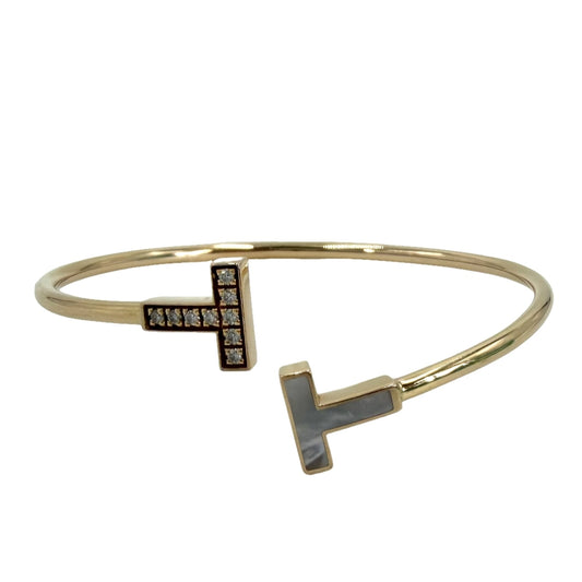 TIFFANY&Co. ティファニー バングル ティファニーT ワイヤーブレスレット アクセサリー ジュエリー Au750 18金PG K18ピンクゴールド ダイヤモンド レディース 約7.6g【中古品】