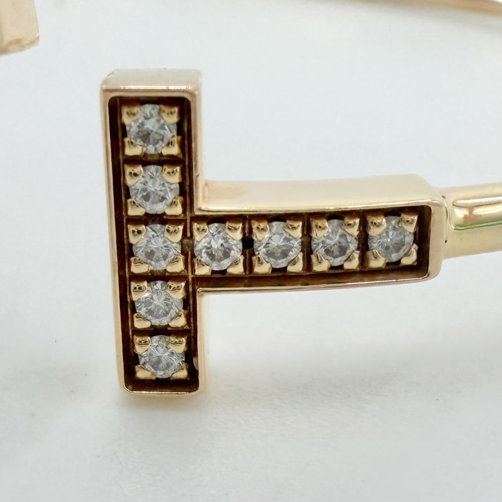 TIFFANY&Co. ティファニー バングル ティファニーT ワイヤーブレスレット アクセサリー ジュエリー Au750 18金PG K18ピンクゴールド ダイヤモンド レディース 約7.6g【中古品】