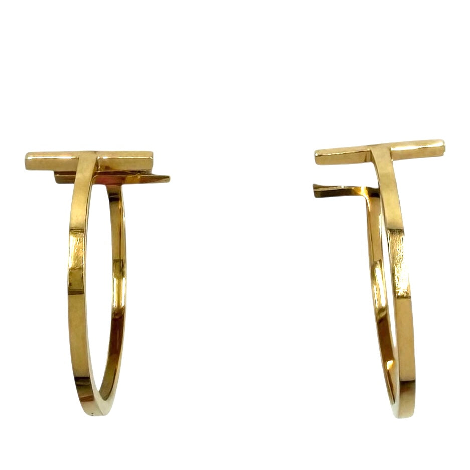 TIFFANY&Co. ティファニー ピアス ティファニーT ワイヤー フープ ピアス ミディアム アクセサリー ジュエリー 18金YG Au750 K18イエローゴールド 60011241 レディース 約4.7g【中古品】