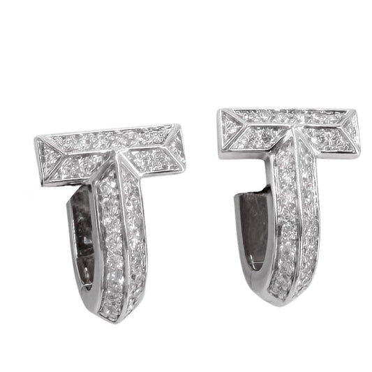 TIFFANY&Co. ティファニー ピアス ティファニーT Tワン ハーフ パヴェ ダイヤモンド ハギー ピアス アクセサリー ジュエリー 18金WG Au750 K18ホワイトゴールド ダイヤモンド合計 0.28ct 73586135 レディース 約7.8g【中古品】