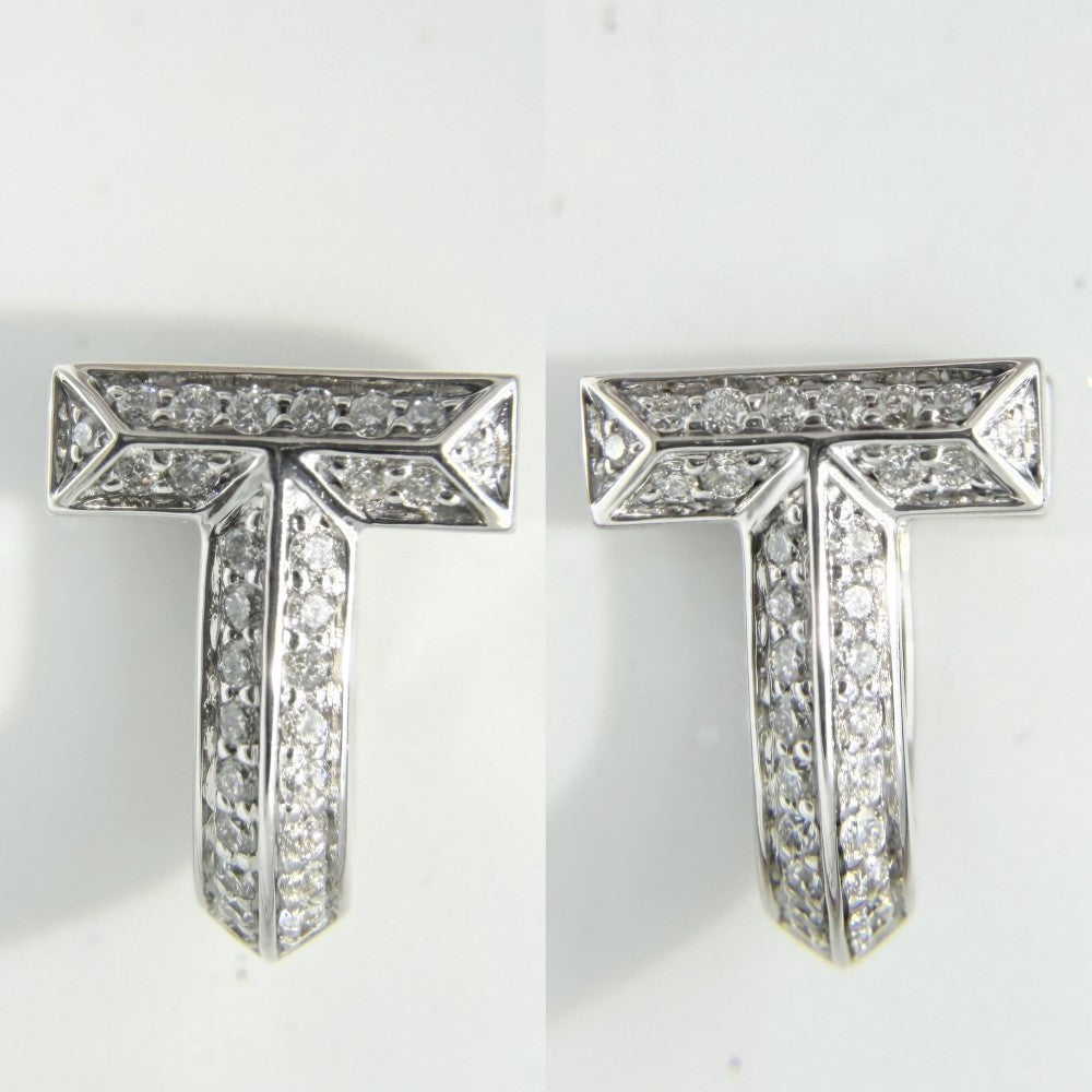 TIFFANY&Co. ティファニー ピアス ティファニーT Tワン ハーフ パヴェ ダイヤモンド ハギー ピアス アクセサリー ジュエリー 18金WG Au750 K18ホワイトゴールド ダイヤモンド合計 0.28ct 73586135 レディース 約7.8g【中古品】