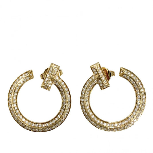 TIFFANY&Co. ティファニー ピアス オープンフープ Tワン アクセサリー ジュエリー 18金YG Au750 K18イエローゴールド ダイヤモンド計0.48ct レディース 約8.2g【中古品】