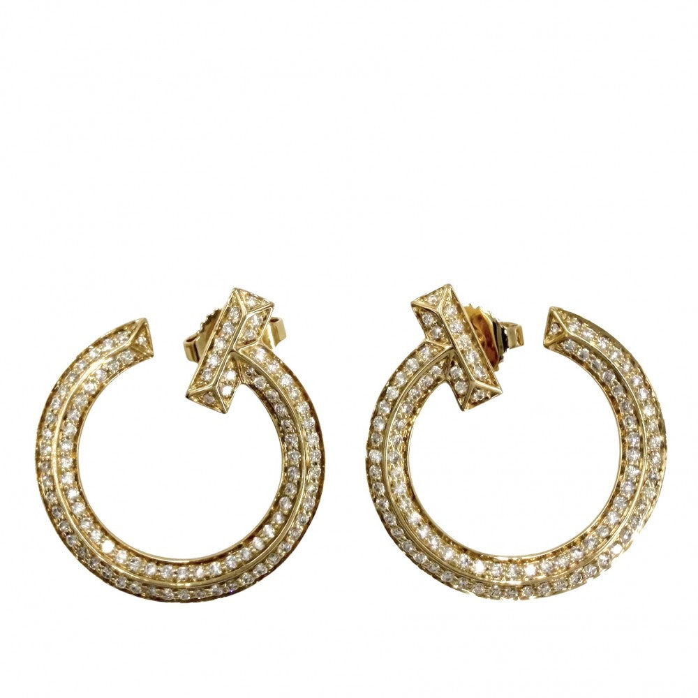 TIFFANY&Co. ティファニー ピアス オープンフープ Tワン アクセサリー ジュエリー 18金YG Au750 K18イエローゴールド ダイヤモンド計0.48ct レディース 約8.2g【中古品】