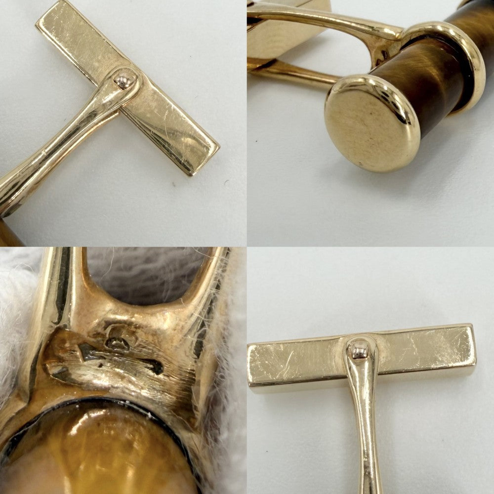 TIFFANY&Co. ティファニー カフス アクセサリー ジュエリー ヴィンテージ 14金YG Au750 K14イエローゴールド タイガーアイ ブラウン 茶 ゴールド メンズ 約10.9g【中古品】