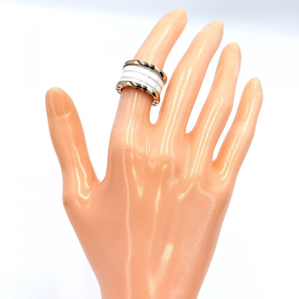 BVLGARI ブルガリ 指輪 ビーゼロワンリング B-ZERO1 18金PG 4バンド 47サイズ ジュエリー アクセサリー K18ピンクゴールド セラミック 約6号 ホワイト 白 ゴールド ユニセックス 約9.4g【中古品】