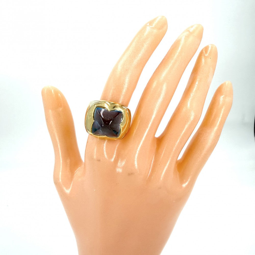 BVLGARI ブルガリ 指輪 ピラミデ ジュエリー アクセサリー リング Au750 18金YG K18イエローゴールド ブルートパーズ 約14号 ライトブルー レディース 約16.3g【中古品】