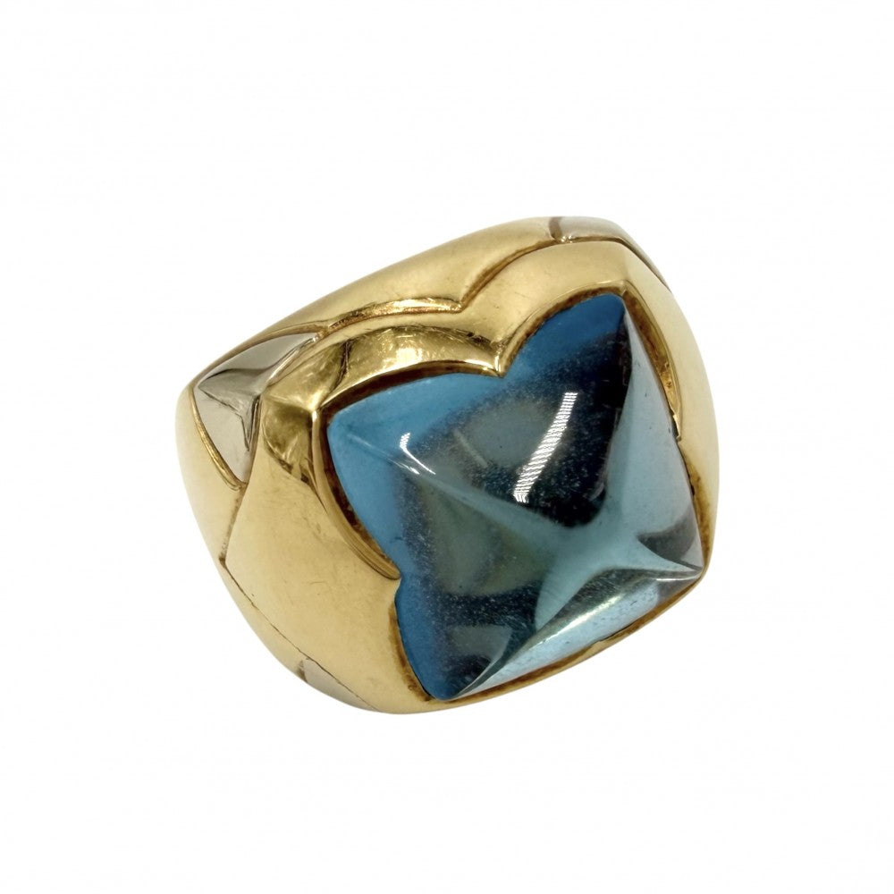 BVLGARI ブルガリ 指輪 ピラミデ ジュエリー アクセサリー リング Au750 18金YG K18イエローゴールド ブルートパーズ 約14号 ライトブルー レディース 約16.3g【中古品】